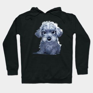 Adorable Cockapoo Puppy Dog. Illustrative style greyscale on black background Hoodie